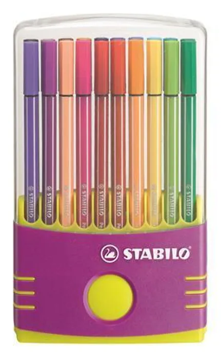 Termék főképe Fixy "Pen 68 ColorParade", sada, 20 různých barev, 1 mm, fialové plastové pouzdro, STABILO