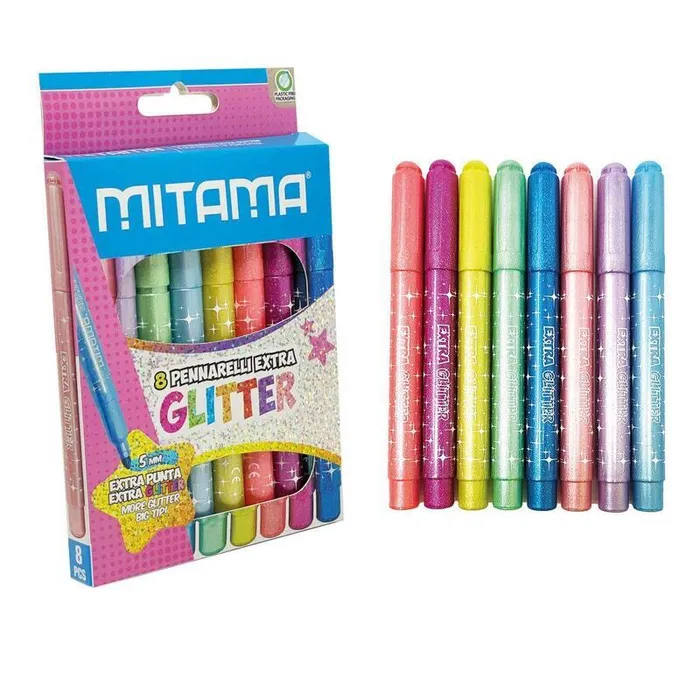 Termék főképe Fixy se třpytkami JUMBO, 8 různých barev, 5 mm, kulaté, MITAMA 62937