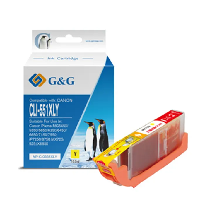 Termék főképe G&G kompatibilní ink s CLI551Y XL, yellow, 10,2ml, ml NP-C-0551XLY, high capacity, Canon