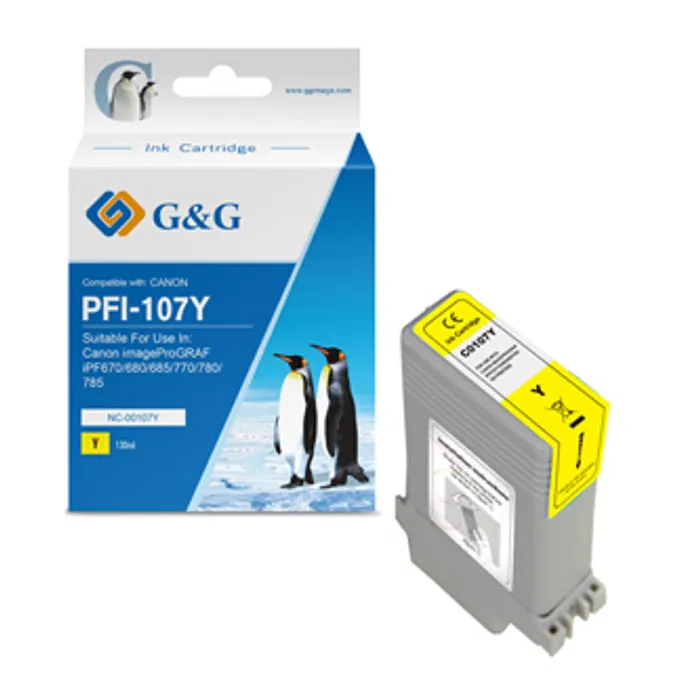 Termék főképe G&G kompatibilní ink s PFI107Y, yellow, 130ml, NC-00107Y, 6708B001, pro Canon iPF-680, 68