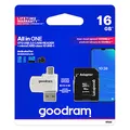 Goodram All-In-One, 16 GB, gyűjtőcsomag, M1A4-0160R12, UHS-I U1 (10. osztály), olvasóval és adapterrel