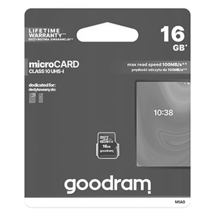 Termék főképe Goodram Micro Secure Digital Card, 16GB, micro SDHC, M1A0-0160R12, UHS I, pro archivaci d