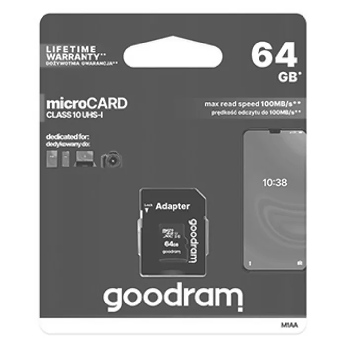 Termék főképe Goodram Micro Secure Digital Card, 64GB, micro SDXC, M1AA-0640R12, UHS-I U1 (Class 10), s