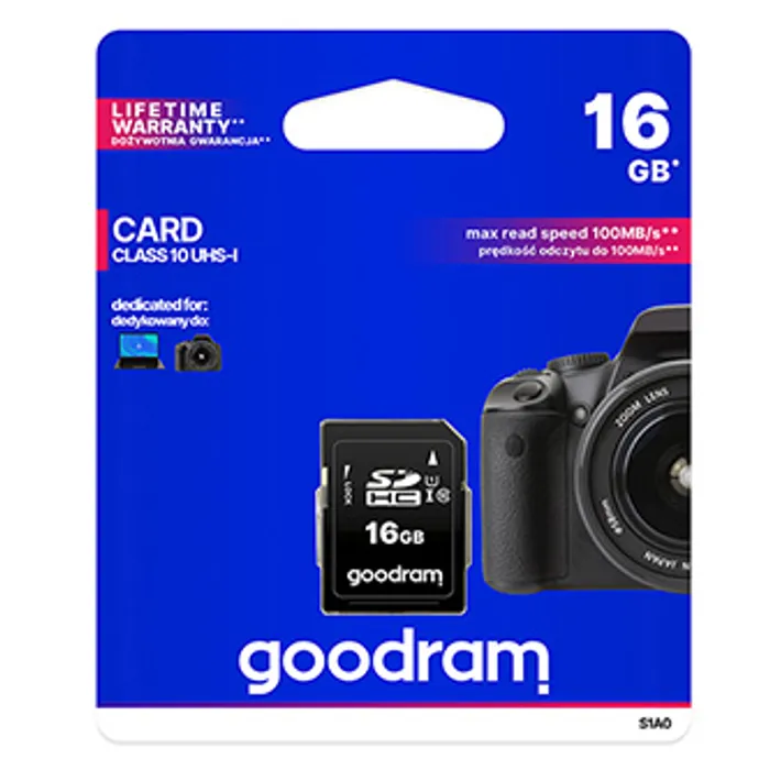 Termék főképe Goodram Secure Digital Card, 16GB, SDHC, S1A0-0160R11, UHS-I U1 (Class 10)