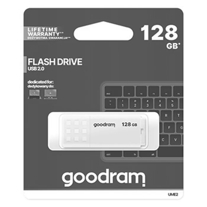 Termék főképe Goodram USB flash disk, USB 2.0, 128GB, UME2, bílý, UME2-1280W0R11, USB A, s krytkou