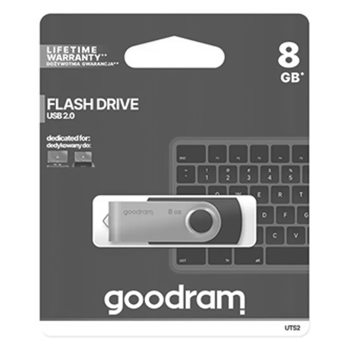 Termék főképe Goodram USB flash disk, USB 2.0, 8GB, UTS2, černý, UTS2-0080K0R11, USB A, s otočnou krytk