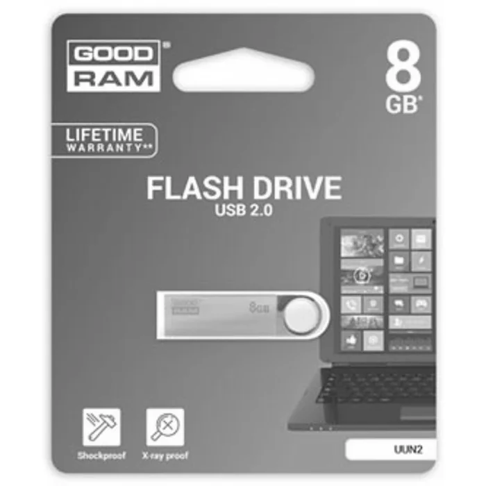 Termék főképe Goodram USB flash disk, USB 2.0, 8GB, UUN2, stříbrný, UUN2-0080S0R11, USB A, s poutkem