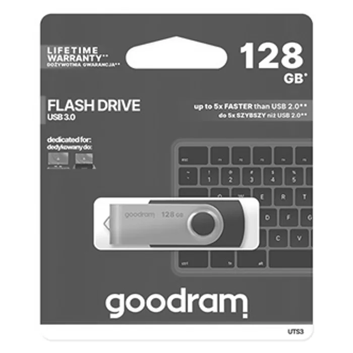 Termék főképe Goodram USB flash disk, USB 3.0 (3.2 Gen 1), 128GB, UTS3, černý, UTS3-1280K0R11, USB A, s