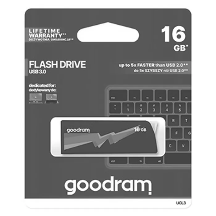 Termék főképe Goodram USB flash disk, USB 3.0 (3.2 Gen 1), 16GB, UCL3, černý, UCL3-0160K0R11, USB A, s