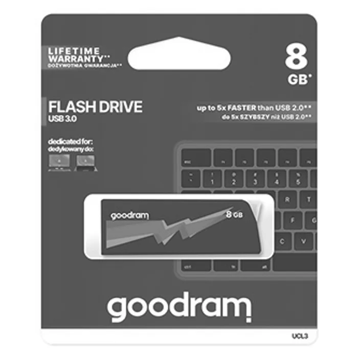 Termék főképe Goodram USB flash disk, USB 3.0 (3.2 Gen 1), 8GB, UCL3, černý, UCL3-0080K0R11, USB A, s v
