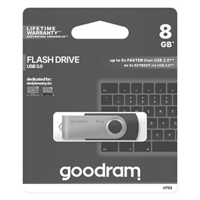 Termék főképe Goodram USB flash disk, USB 3.0 (3.2 Gen 1), 8GB, UTS3, černý, UTS3-0080K0R11, USB A, s o