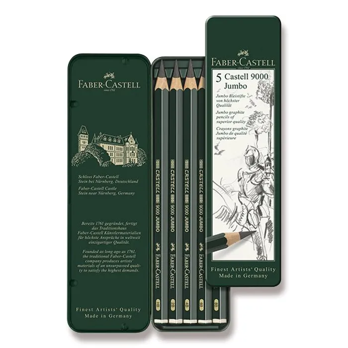 Termék főképe Grafitová tužka Faber-Castell Castell 9000 Jumbo 5 ks, plechová krabička