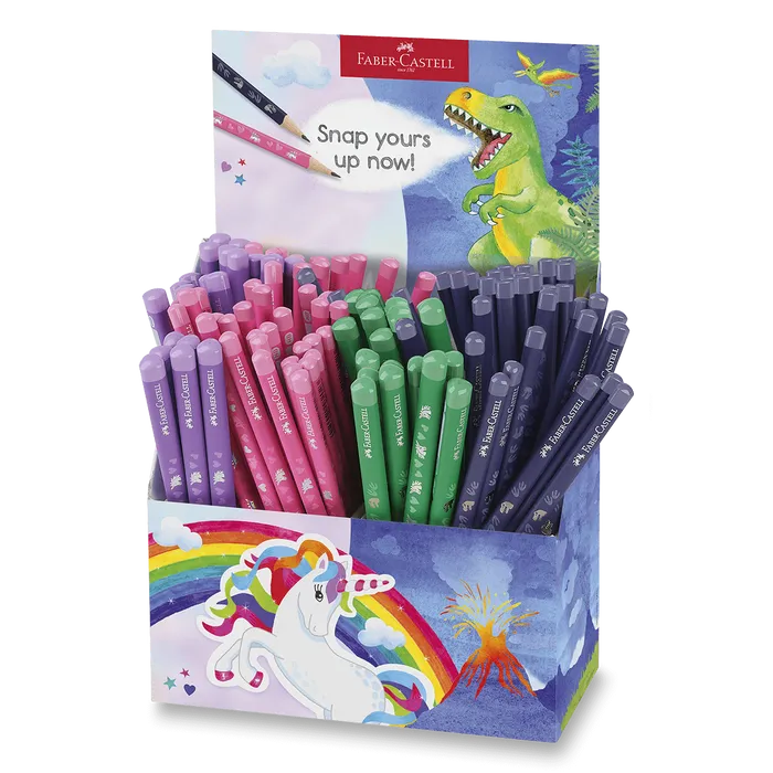 Termék főképe Grafitové tužky a jumbo tužky Faber-Castell Unicorn & Dinosaurus stojánek, 120 ks