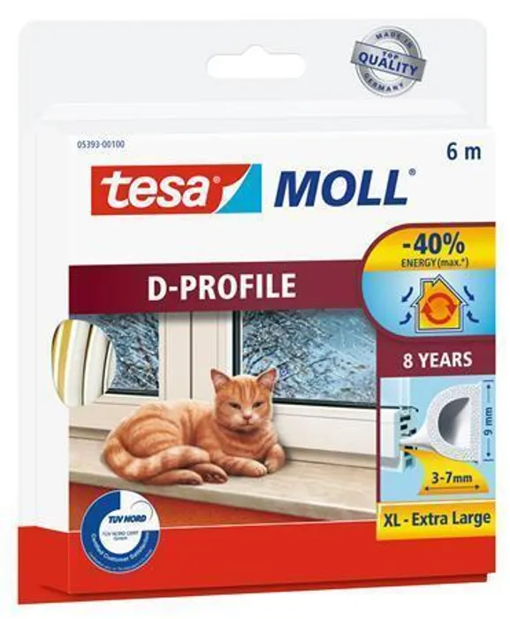 Termék főképe Gumové těsnění "tesamoll® D profil 5393", bílá, 9 mm x 6 m, TESA