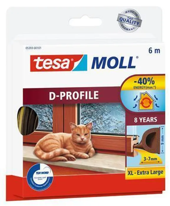 Termék főképe Gumové těsnění "tesamoll® D profil 5393", hnědá, 9 mm x 6 m, TESA