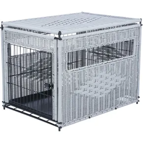 Beltéri kennel, M: 58 x 60 x 77 cm, polyrattan, világosszürke