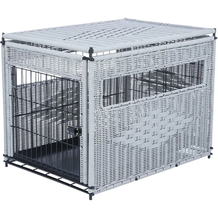 Termék főképe Interiérový kennel, M: 58 x 60 x 77 cm, polyratan, světlešedá