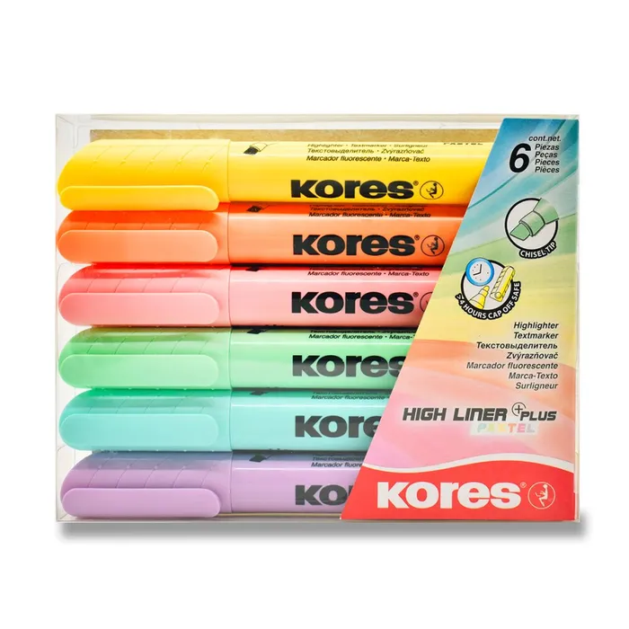 Termék főképe Zvýrazňovače Kores High Liner Plus Pastel 0,5–5 mm, mix 6 barev