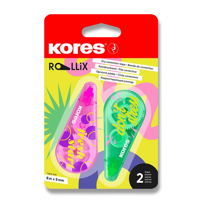 Termék főképe Korekční strojek Kores ROLLiX, 8 m x 5 mm, mix barev [2 ks]