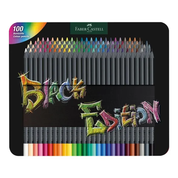 Termék főképe Barevné pastelky "Black Edition", 100 barev, trojhranné, kovová krabička, FABER-CASTELL 116490