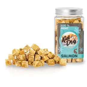 KIDDOG Super Premium 100% fagyasztva szárított LAZAC KOCKÁK - tiszta lazac hús, fagyasztva szárított 80 g