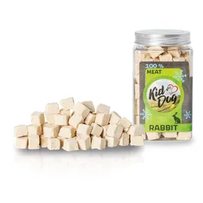 KIDDOG Super Premium 100% fagyasztva szárított NYULACS KOCKÁK - tiszta nyúlhús, fagyasztva szárított, 70 g