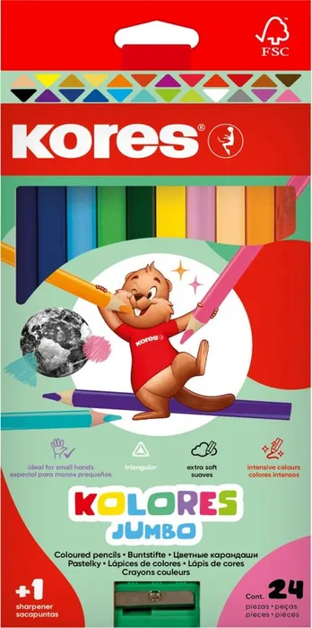 Termék főképe Pastelky Kores Kolores Jumbo trojhranné 5 mm 24 barev + ořezávátko