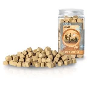KIDDOG Super Premium 100% fagyasztva szárított STRUTHERS KOCKÁK - tiszta strucc hús fagyasztva szárítva 100 g