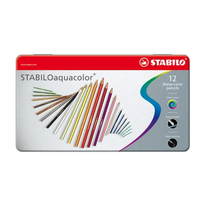 Termék főképe Pastelky STABILO aquacolor, sada 12 ks v kovovém pouzdru