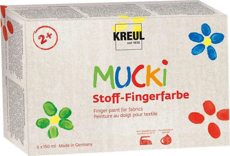 Termék főképe Sada prstových barev na textil "MUCKI" 6 barev 150 ml, Hobby Line, KREUL