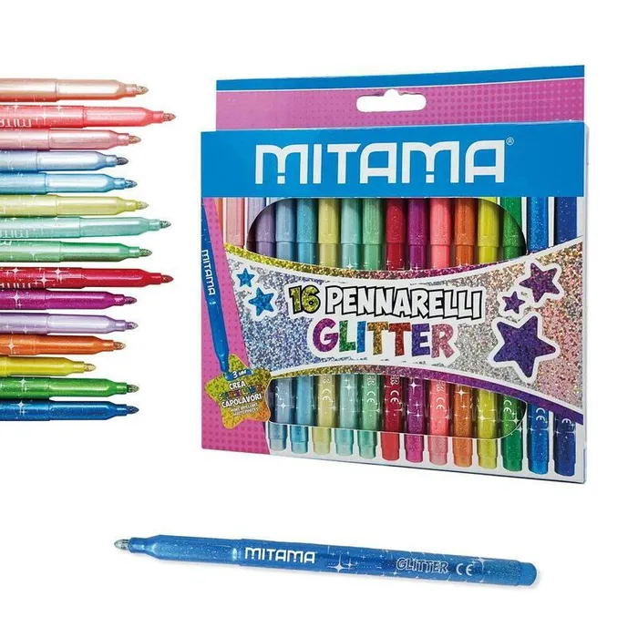Termék főképe Fixy se třpytkami, 16 různých barev, 3 mm, trojhranné, MITAMA 62845