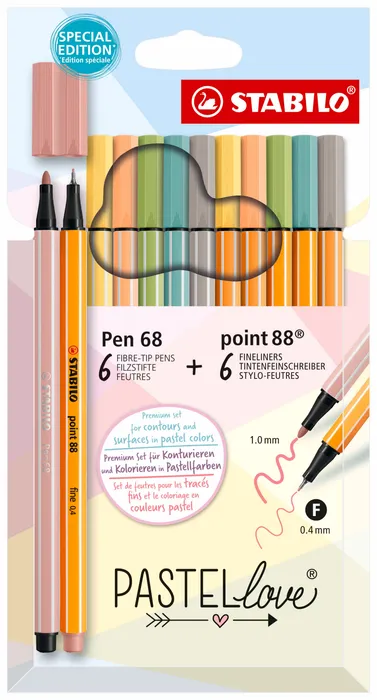 Termék főképe Jemný liner & prémiový vláknový fix STABILO point 88 & STABILO Pen 68 - Pastellove - 12 ks