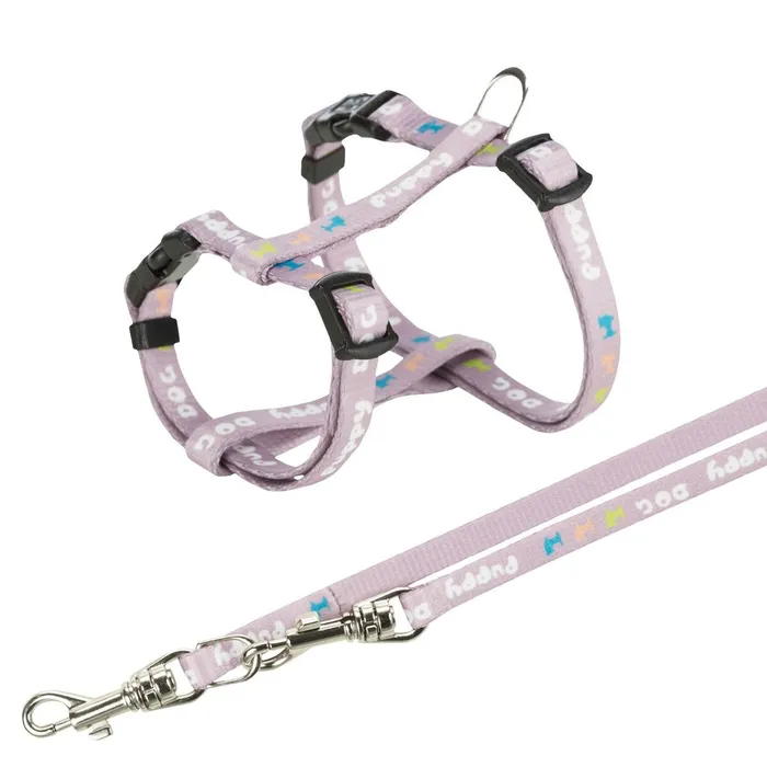 Termék főképe JUNIOR postroj s vodítkem pro štěňata, světlá lila M-L: 27-45 cm/10 mm, 2,00 m