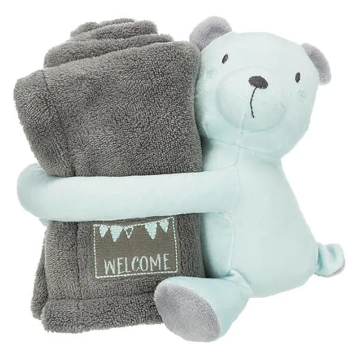 Termék főképe JUNIOR set - deka 75 x 50 cm + plyšový medvídek, šedá/mátová