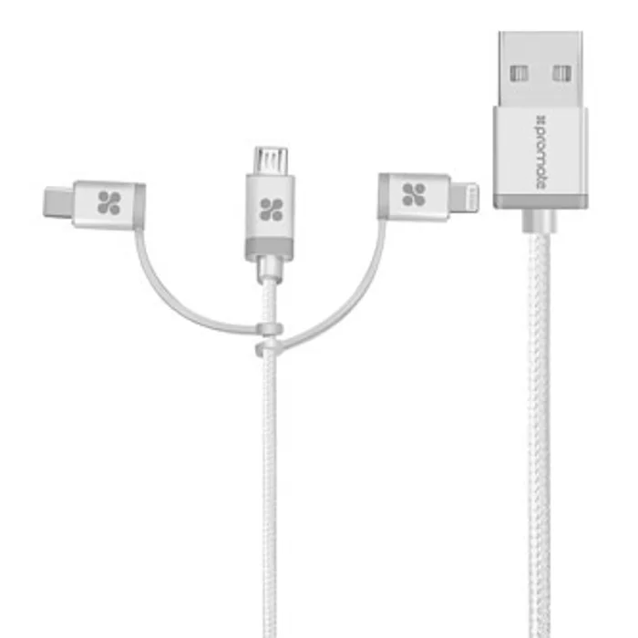 Termék főképe Kabel USB (2.0), USB A M- Lightning M + USB C M + MicroUSB M, 1.2m, kulatý, stříbrný, Pro