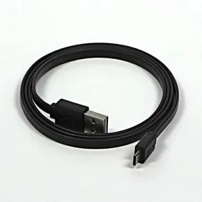 USB kábel (2.0), USB A M megfordítható- USB micro M megfordítható, 0,3 m, lapos, fekete, mindkét oldalon