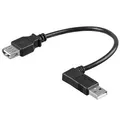 USB kábel (2.0), USB A M- USB A F, 0,1 m, 90°-ban hajlított, fekete