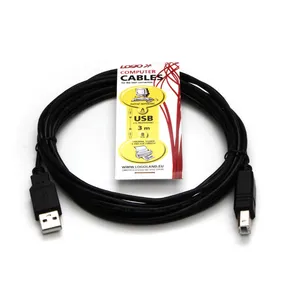 USB kábel (2.0), USB A M- USB B M, 3m, szürke, embléma