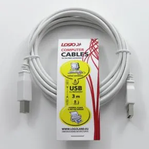 USB kábel (2.0), USB A M- USB B M, 3m, szürke, embléma