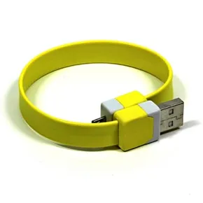 USB kábel (2.0), USB A M- USB micro M, 0,25 m, sárga, logó, buborékfólia, karkötő