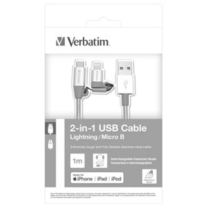 Termék főképe Kabel USB (2.0), USB A M- USB micro M, 1m, 2 stříbrný, Verbatim, box, 48869, nastavitelná