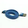 USB kábel (2.0), USB A M- USB micro M, 1 m, lapos, kék, logó, buborékfólia