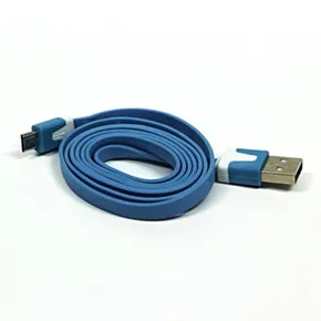 USB kábel (2.0), USB A M- USB micro M, 1 m, lapos, kék, logó, buborékfólia