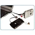 USB kábel (2.0), USB A M- USB mini M (5 tűs), 0,3 m, fekete, logó, kameraszíj