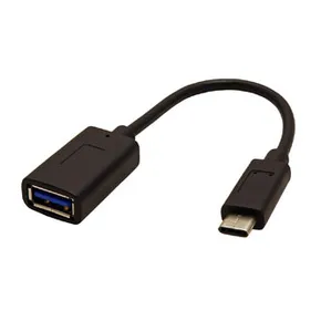 USB kábel (3.1), USB A F- USB C M, 0,15 m, kerek, fekete, műanyag zacskó, OTG kábel