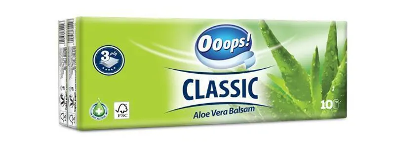 Termék főképe Kapesníky, 3-vrstvé, 10x10ks, "Ooops! Classic", aloe vera