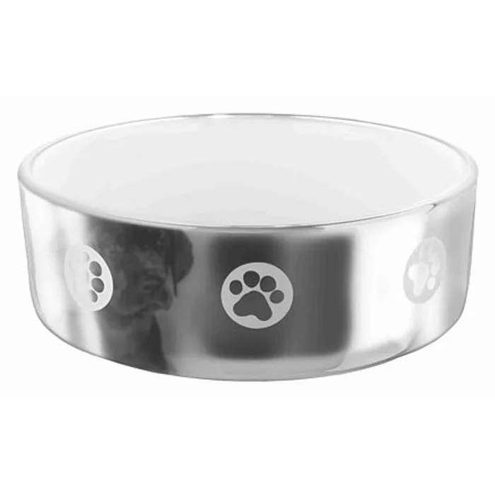 Termék főképe Keramická miska pro psy s packami, stříbrno/bílá 0,3 l/ o 12 cm