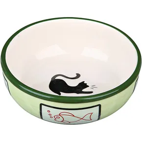 Kerámia tál macskával és hallal, mázzal 0,35l/12,5cm
