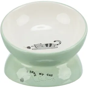 Kerámia tálka, macskás motív, ergonomikus forma, 0,15 l / 13 cm, zsálya/fehér