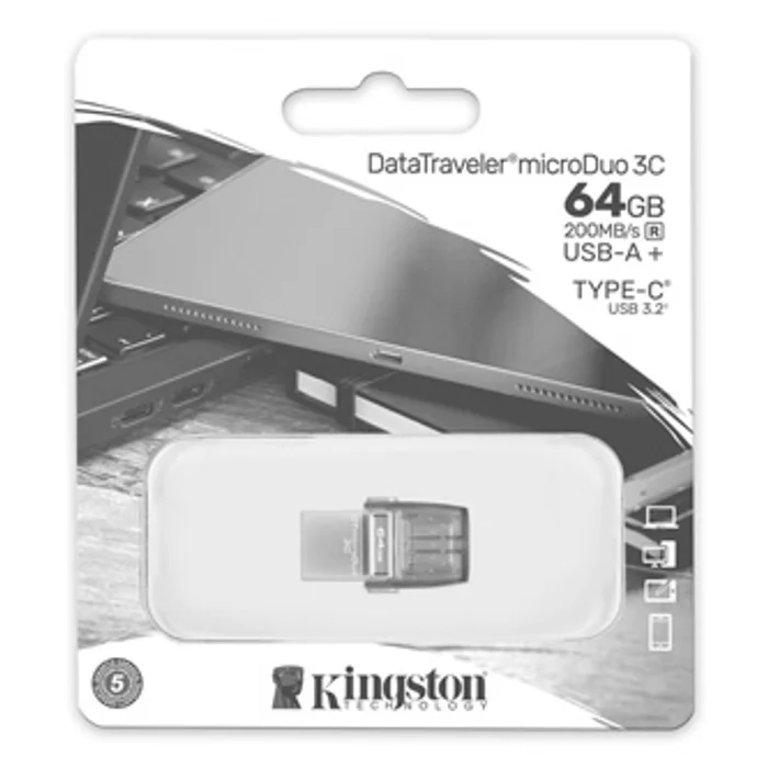 Termék főképe Kingston USB flash disk OTG, USB 3.0 (3.2 Gen 1), 64GB, Data Traveler microDuo3 G2, stříb